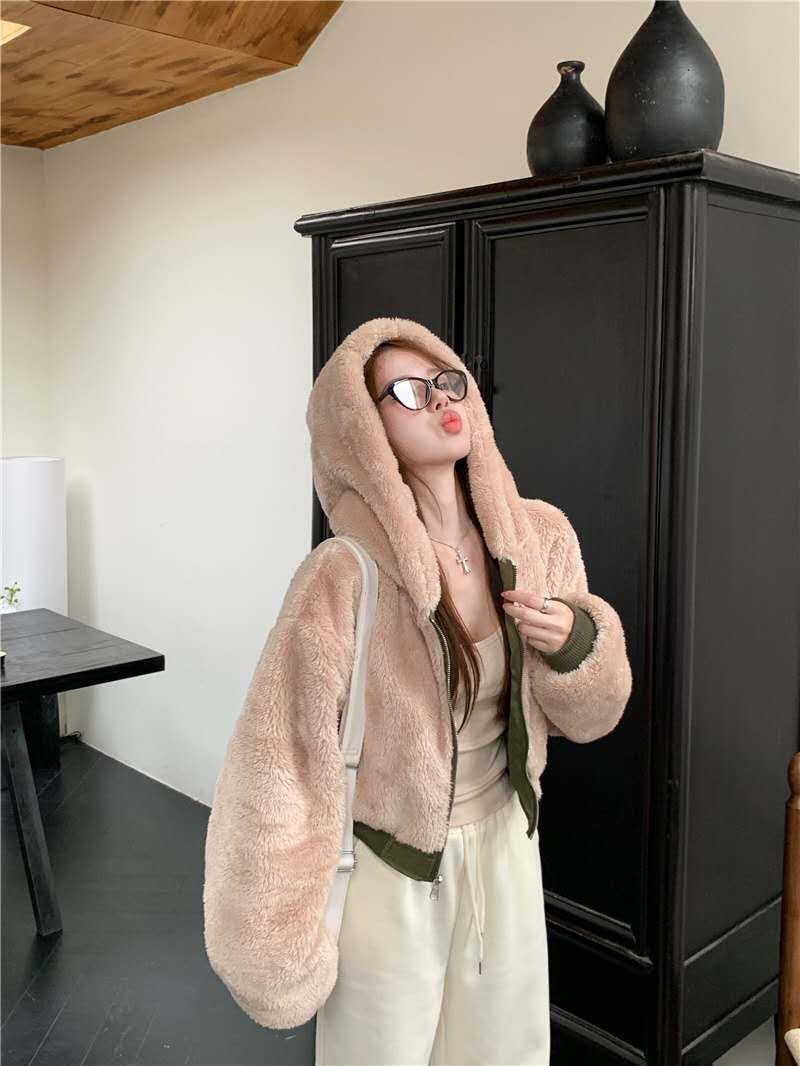 Double-side Fur Jacket Zip-up