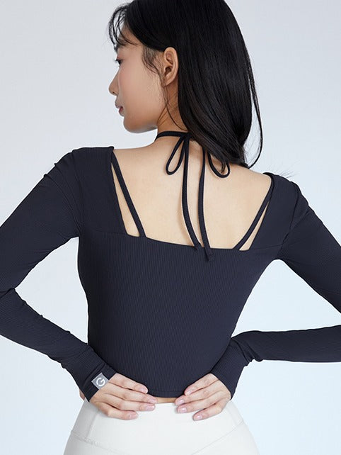 El-flex Rib Shirring Halter Long Sleeves