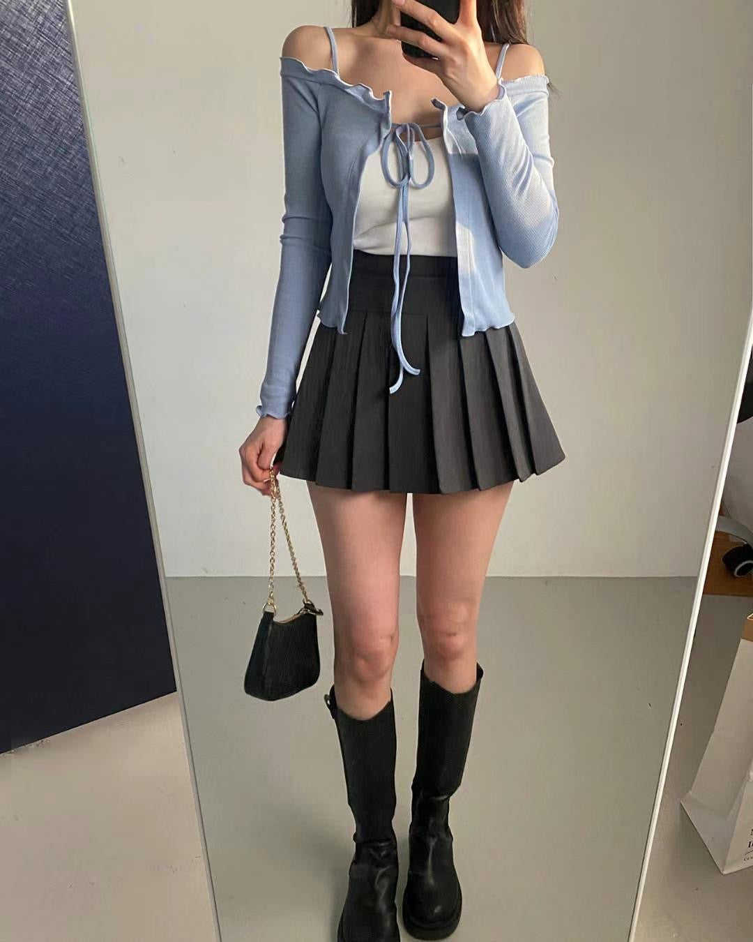 Off-shoulder Ribbon Cardigan