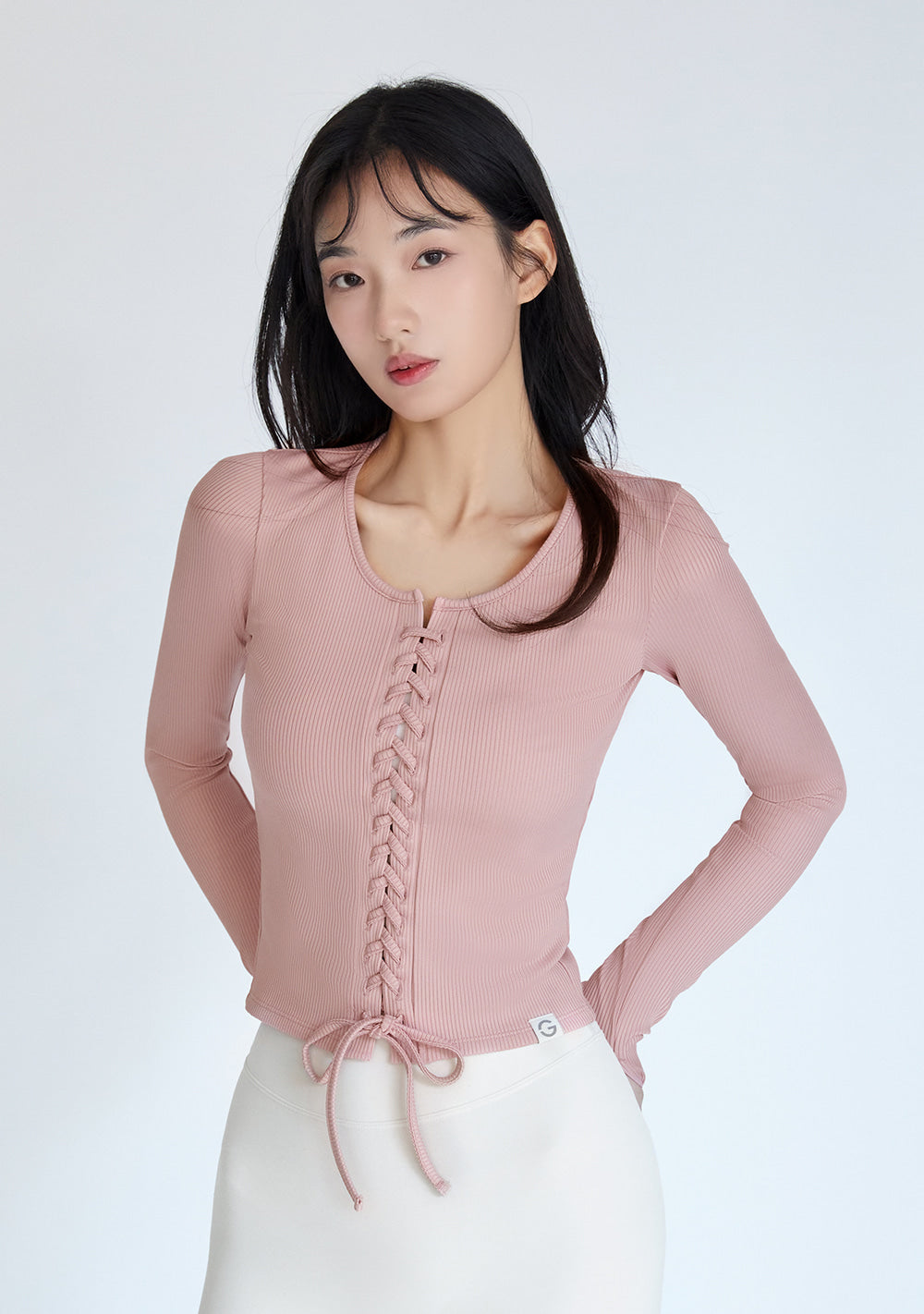 El-touch Rib Corset Cropped Long Sleeves