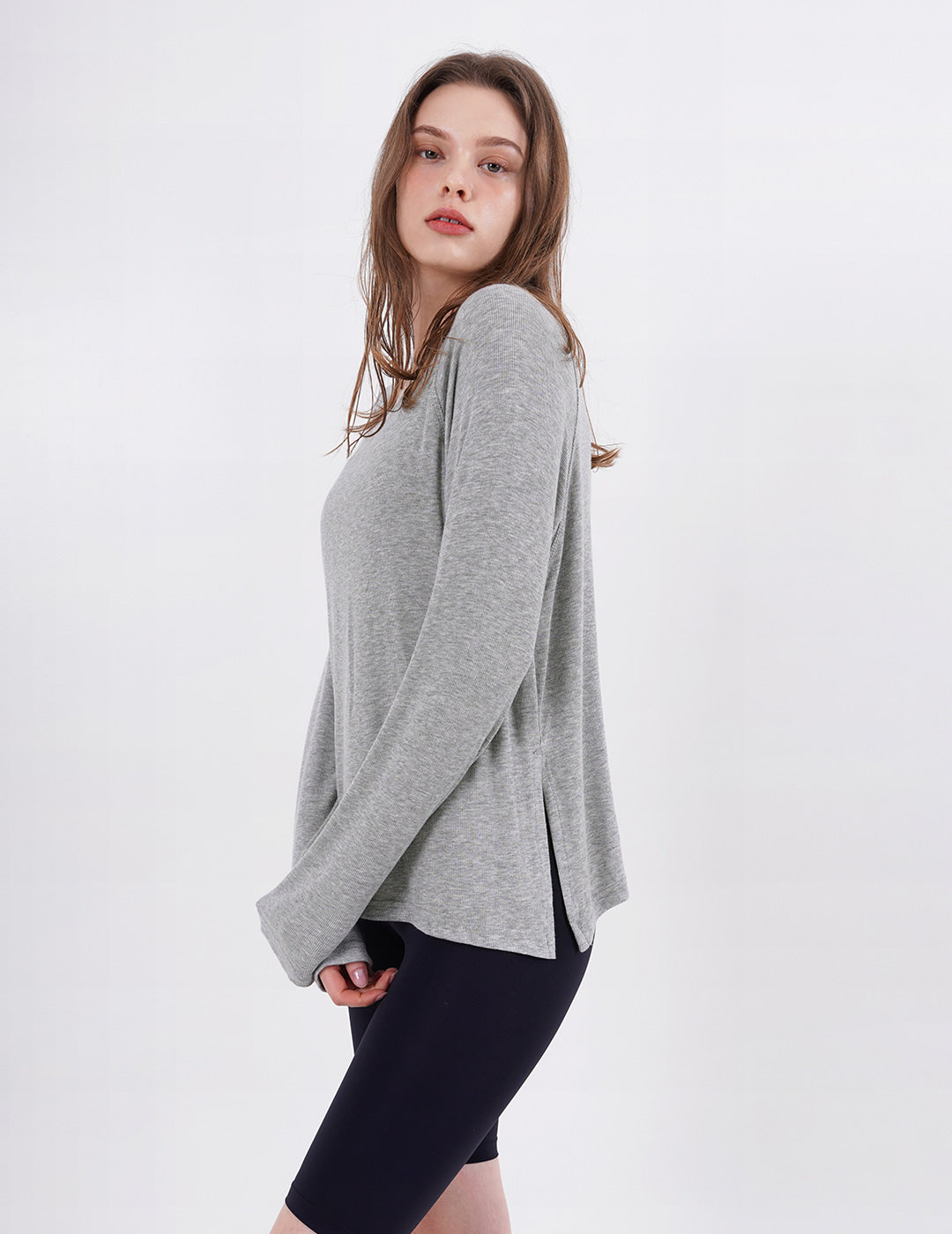 Wide Neck Slit Long Sleeve