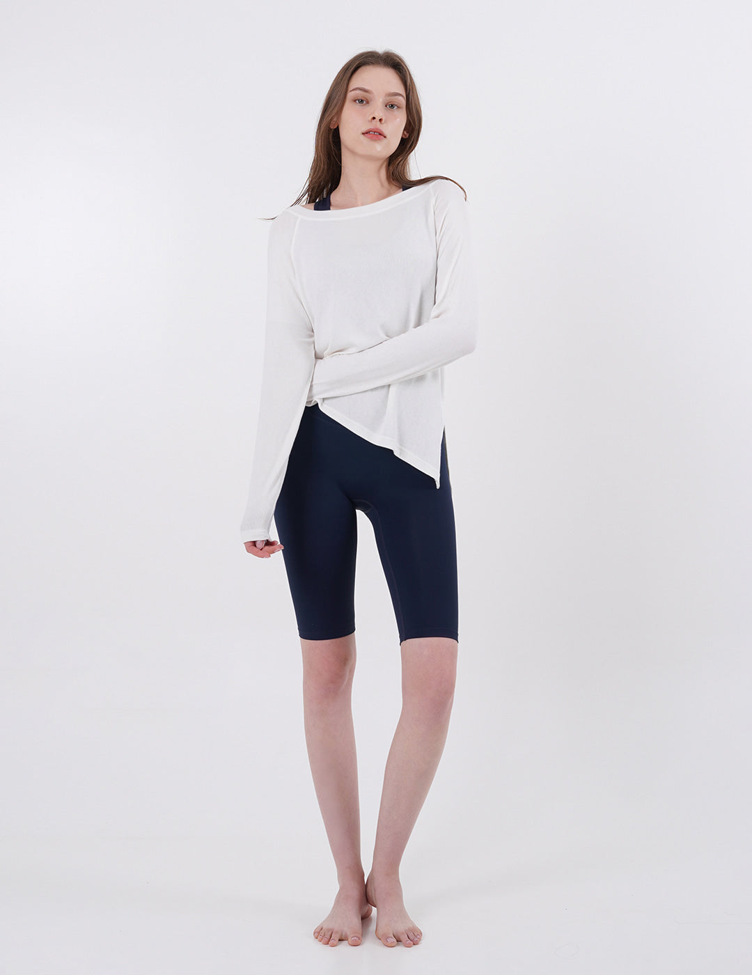 Wide Neck Slit Long Sleeve